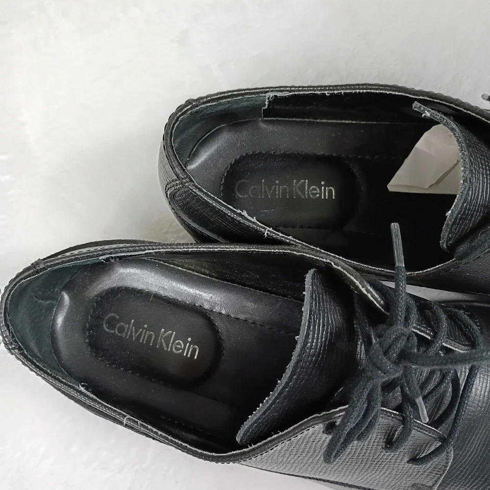 Calvin Klein Brodie Mens Black Textured Leather Oxford Dress Shoes 34F0589 10.5M